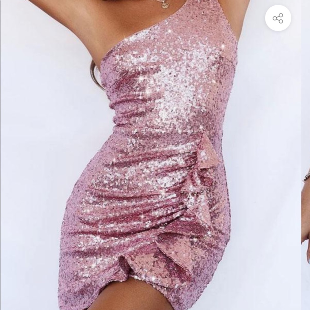 Light pink one shoulder body con dress